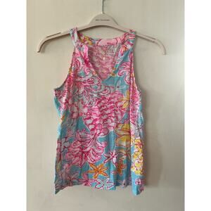 $88 NWOT Lilly Pulitzer Arya Halter Top Pink Blue White Multi Sz XS 100% Cotton